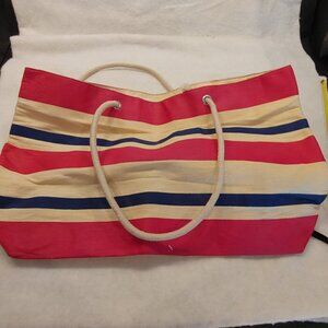 DSW Beach Tote Pink and Blue Stripes with Rope Handles